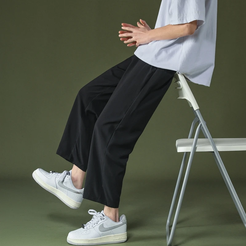 2022 New Men's Casual Cropped Pants Brand Spring Y2K Streetwear Korean Wide Leg Pants Fashion Hip Hop Straight Casual Men Pants