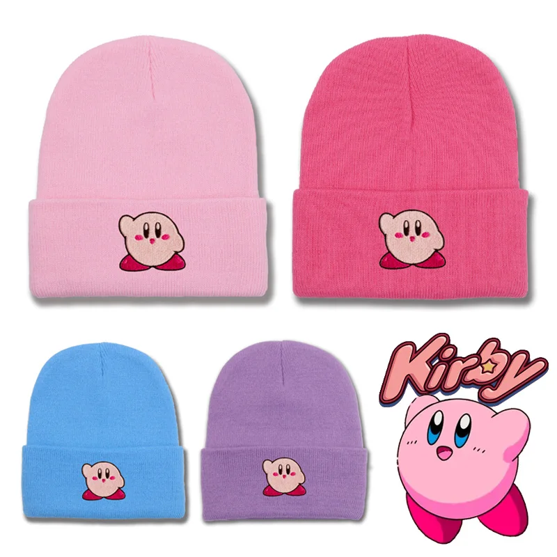 Милая мультяшная Шапка-бини с Кирби женская зимняя теплая шапка аниме однотонная