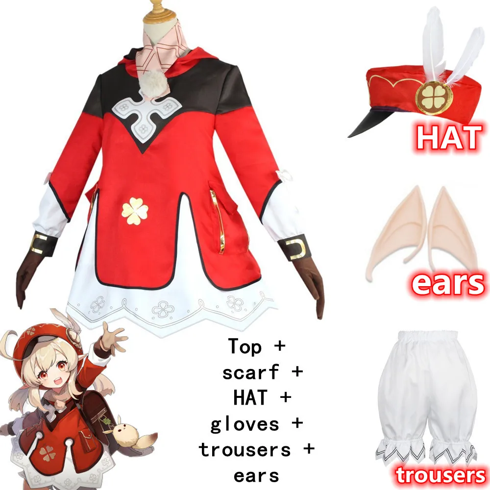

Genshin Impact Klee Cosplay Costume Lovely Lolita Dress Wig Shoulder Bag Plush Doll Halloween Carnival Costumes