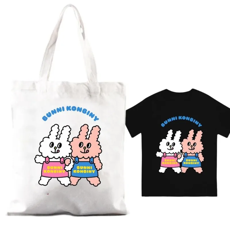 Холщовая большая сумка с милыми кроликами Konbiny повседневная футболка унисекс