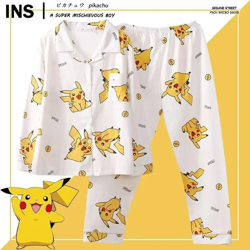 

Pokemon Anime Figure Pikachu Pajamas Men and Women Spring And Autumn Thin Section of Home Wear Couple Sleepwear Christmas Gifts