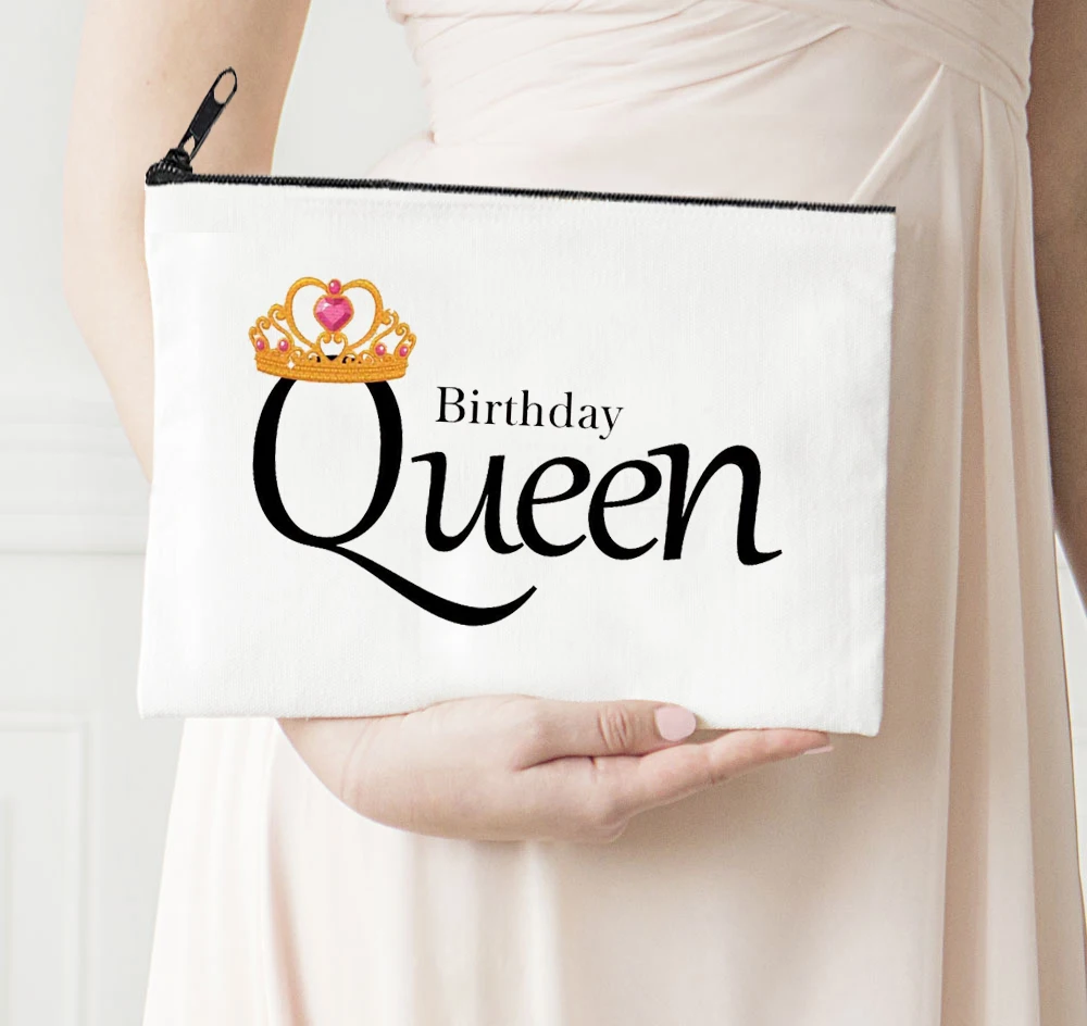 

Queen Makeup Bag Flowers Alphabet Printed Canvas Storage Bag Cosmetic Bags for Bride Proposal Gift Fashion Zipper
