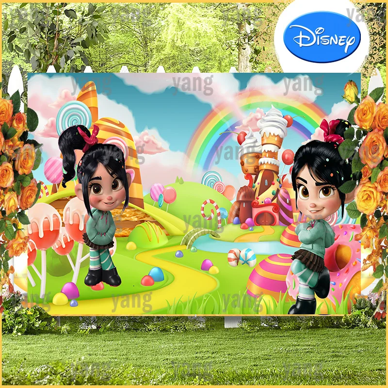 Sweet Candy House Disney Cartoon Colorful Outdoor Backdrop Props Wall Background Having Power Wreck-It Ralph Birthday Party