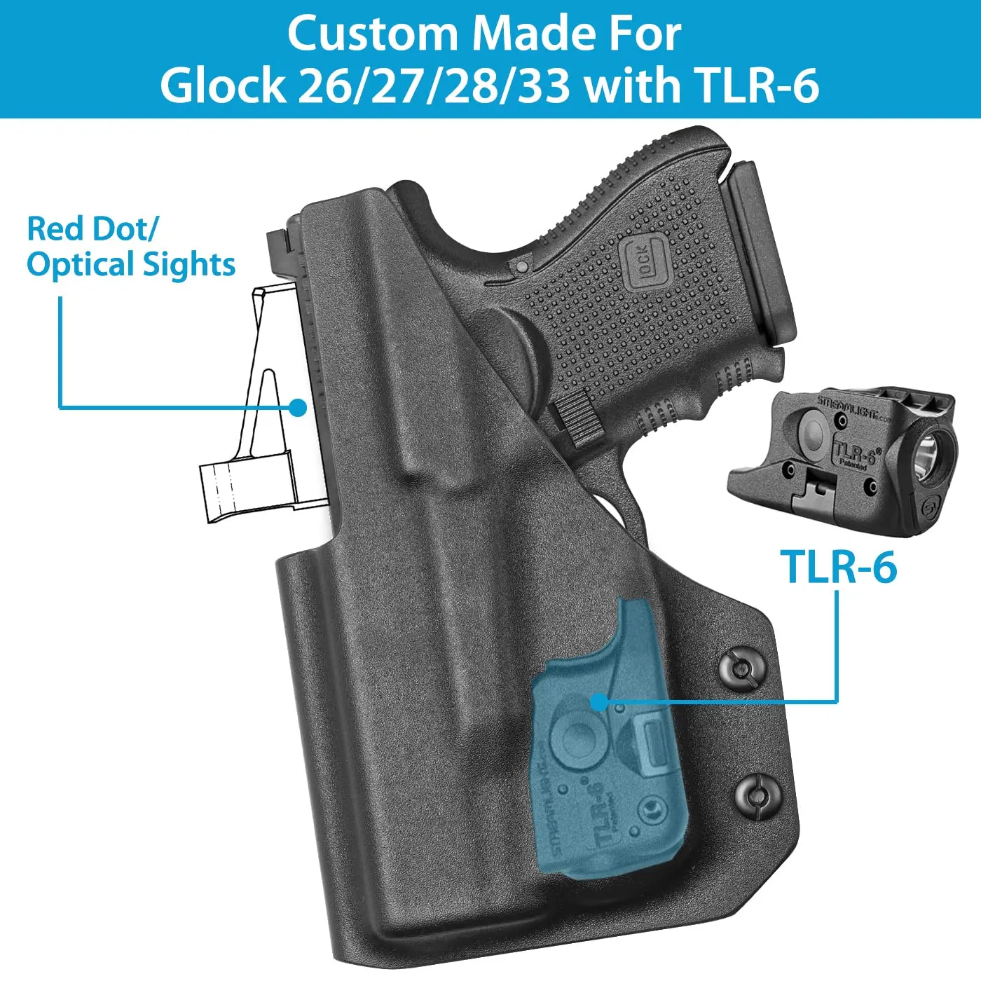Кобура совместимая с Glock 43 43X TLR-6 оптический вырез внутренний пояс скрытая
