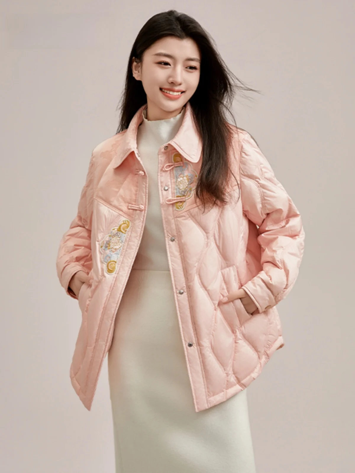 Duck новый китайский пуховик женская рубашка с воротником тонкая зима 2024 новая