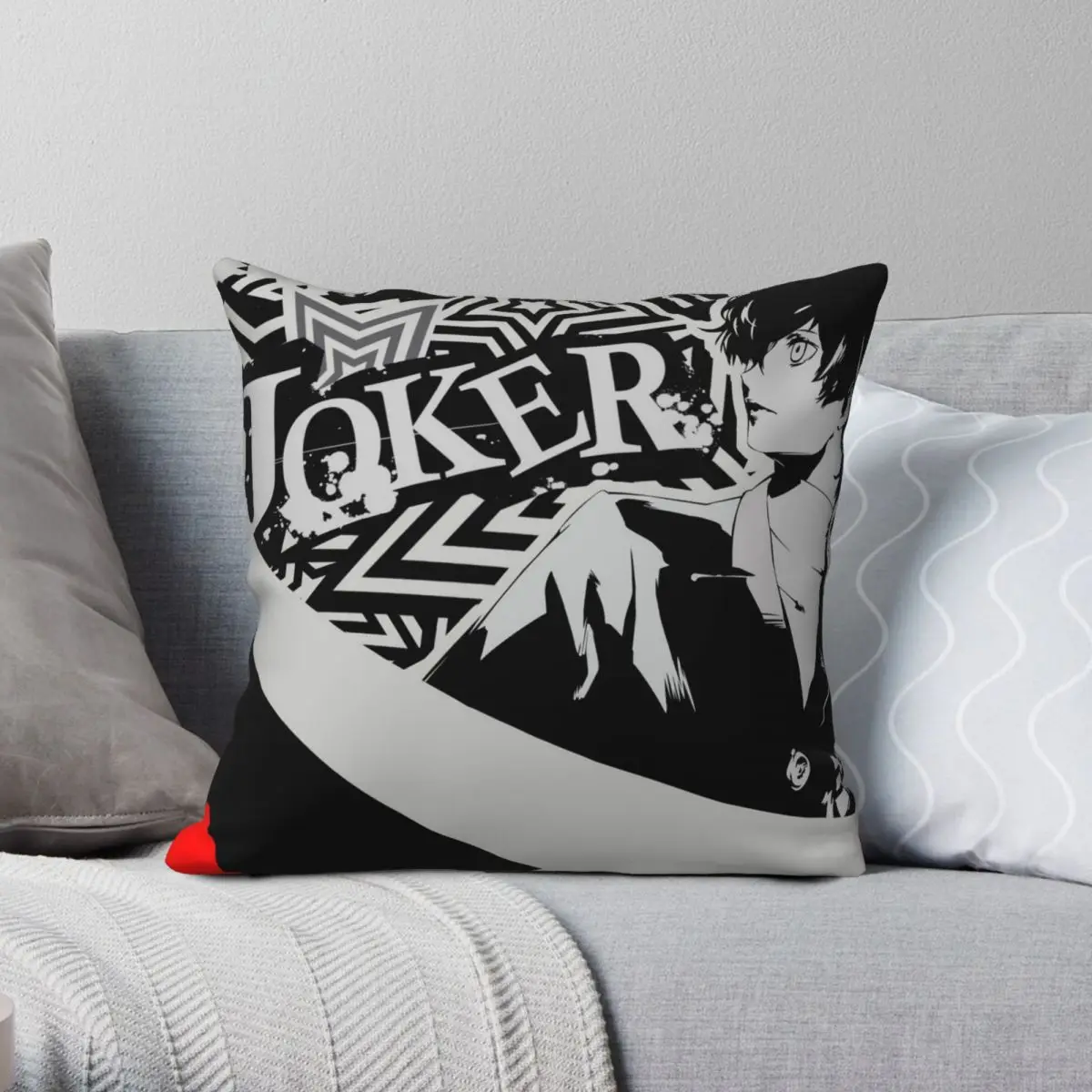 

Квадратный чехол-подушка Persona 5 Joker, полиэстеровый льняной бархатный креативный декоративный чехол-подушка на молнии, строительный размер ...