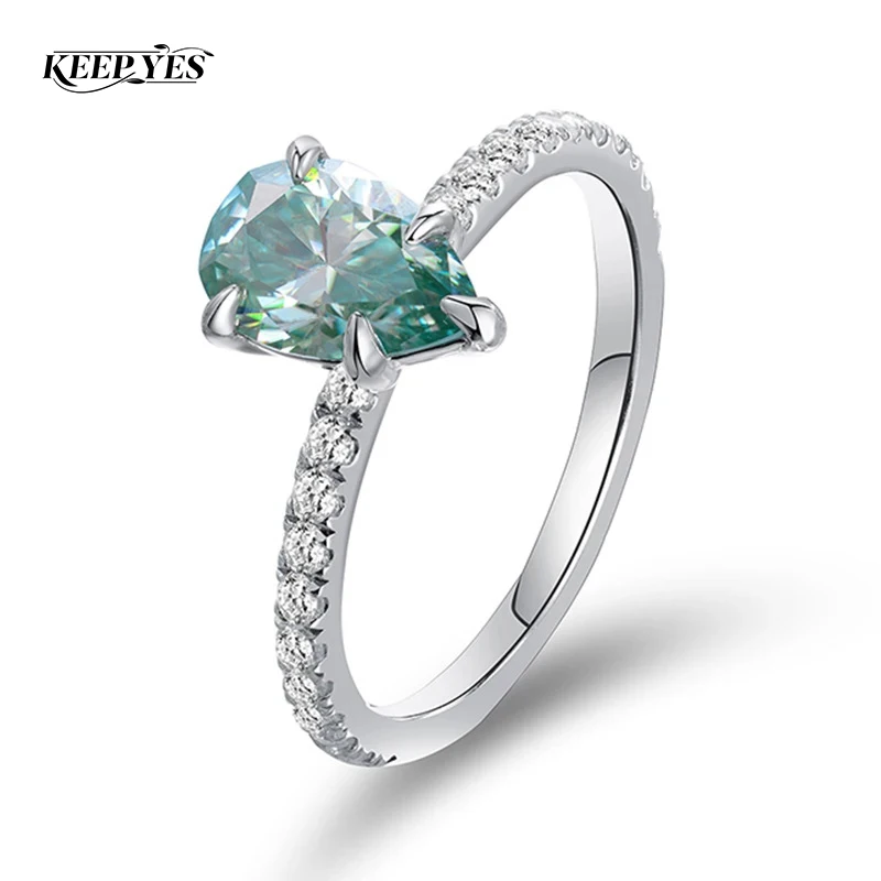 Фото Кольцо KEEP YES с муассанитом грушевидной огранки 6*9 мм, 1.6 карата, для женщин, светло-голубое, сверкающее, под бриллиант, обручальное, из стерлингового серебра 925 пробы №1