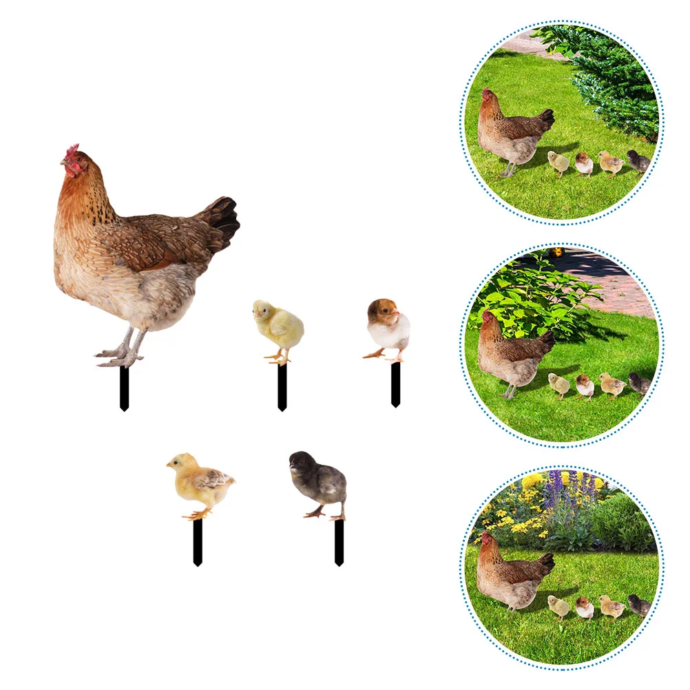 

5 Pcs Chicken Card Japanese Decor Stake Sign Lawn Decoration Wood Pile Garden Accessory Acrylic Ornaments Accessories Outdoor