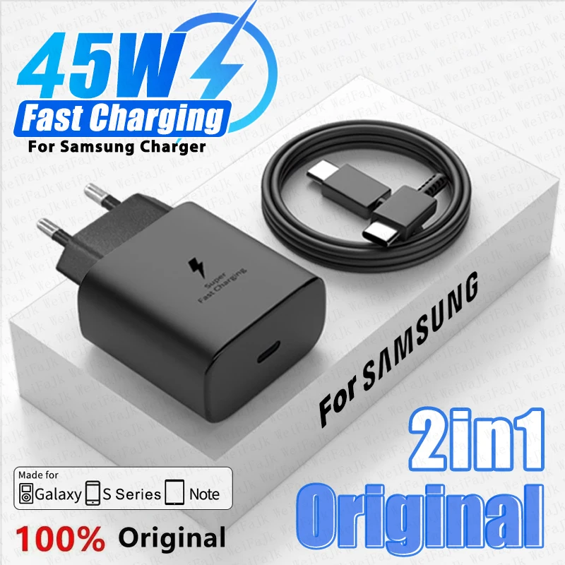 For Samsung Original PD 45W Super Fast Charger Galaxy S22 S23 S21 S20 Ultra S10 Note 10+ 5G Plus A53 USB Type C Charging Cable