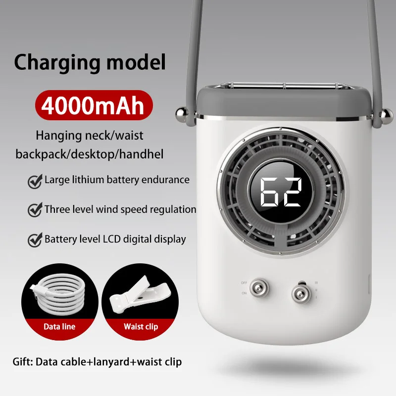 

Подвесной вентилятор на шею Портативный охлаждающий кондиционер Ленивый вентилятор Бесшумная зарядка Сильный ветер Наружное охлаждение Мини-настольный вентилятор