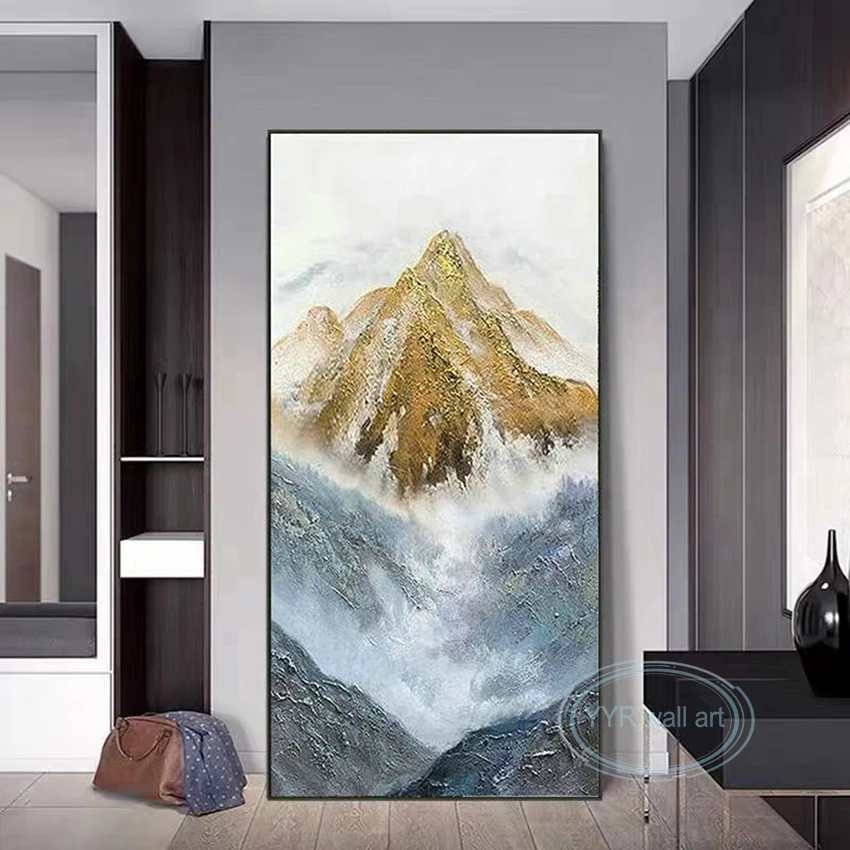 

Abstract Gold Mountain Wall Art Decor Poster 100%Handmade Oil Painting Acrylic Aesthetics Canvas Living Room Bedroom Porch Mural