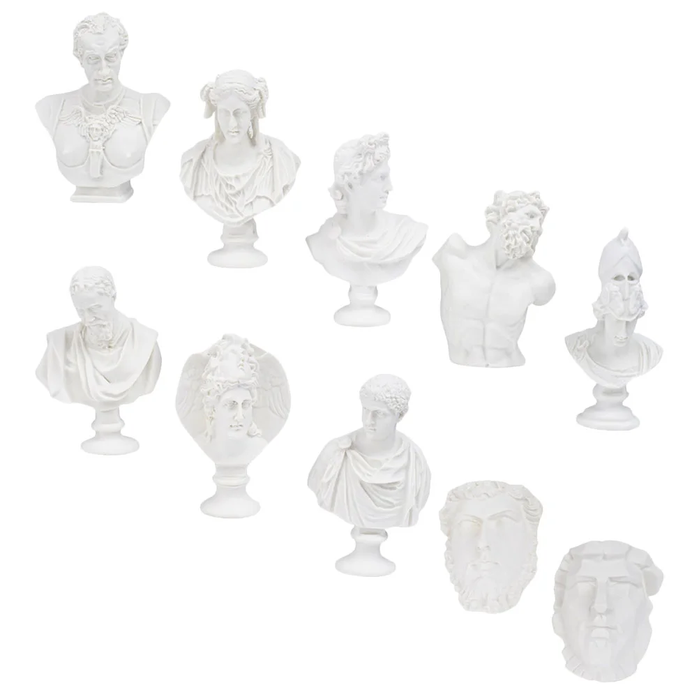 

10 Pcs Tabletop Adornment House Ornaments Greek Head Figurine Statue Plaster Bust Statue Mini Craft Props Home Office Decor