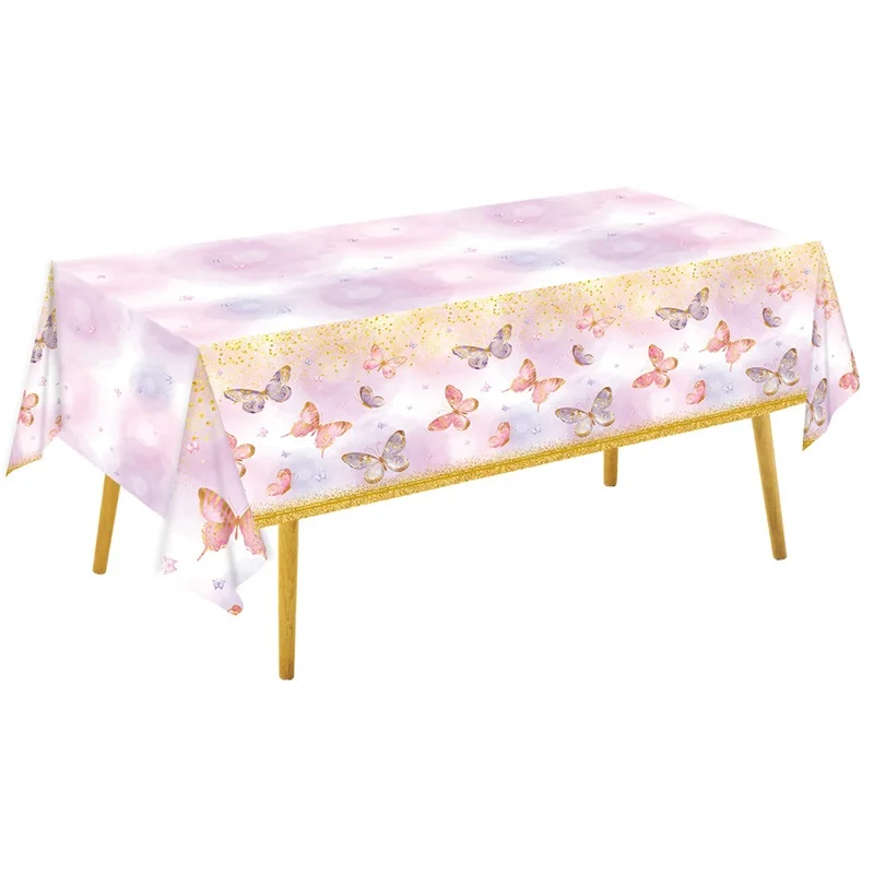 

Одноразовая скатерть, водонепроницаемая скатерть с золотистой отделкой, с принтом бабочек