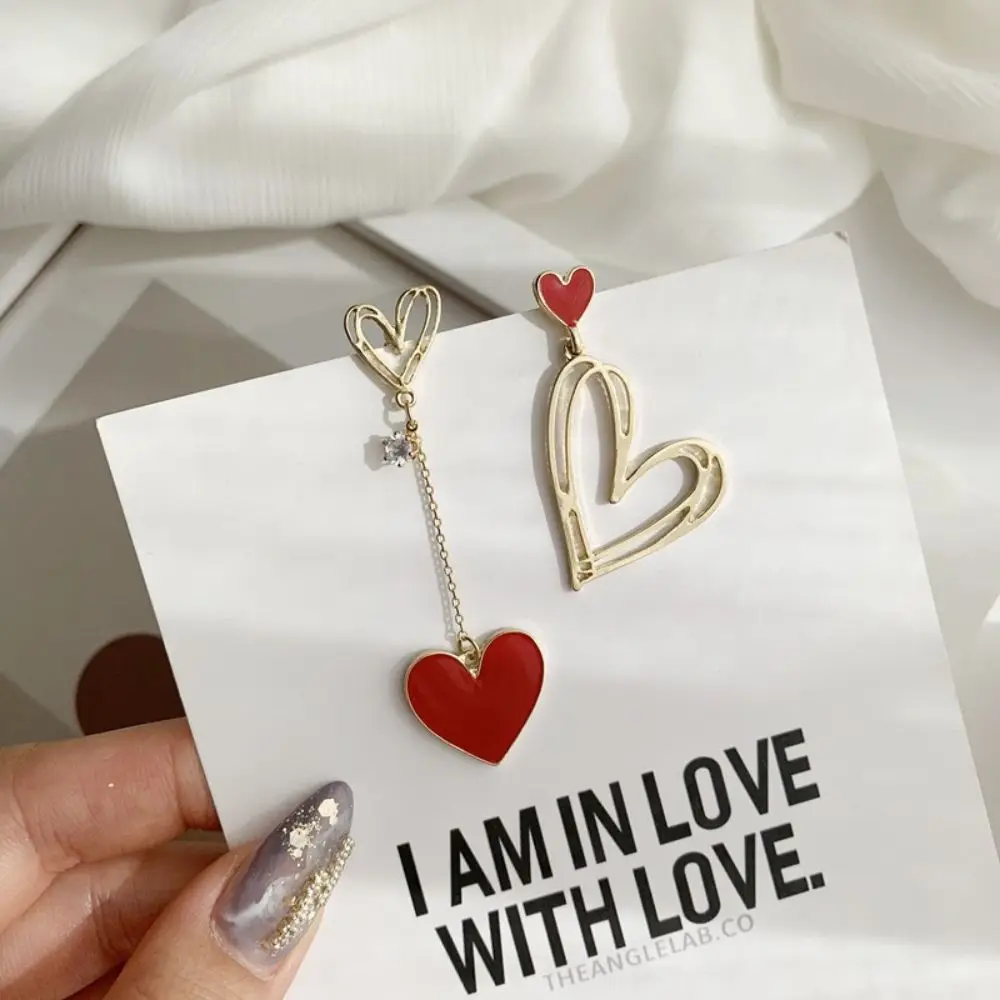 

Wedding Jewelry Long Tassel Love Heart Stud Earring Korean Style Ear Studs Asymmetric Earrings Women Ear Studs