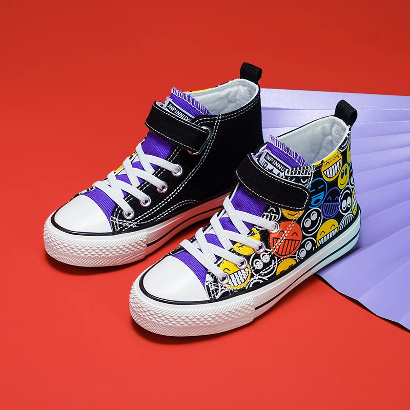 New Fashion Cartoon Print Canvas Shoes for Boys Children's High top Sneakers Kids Vulcanized Flat Children Shoes tenis infantil