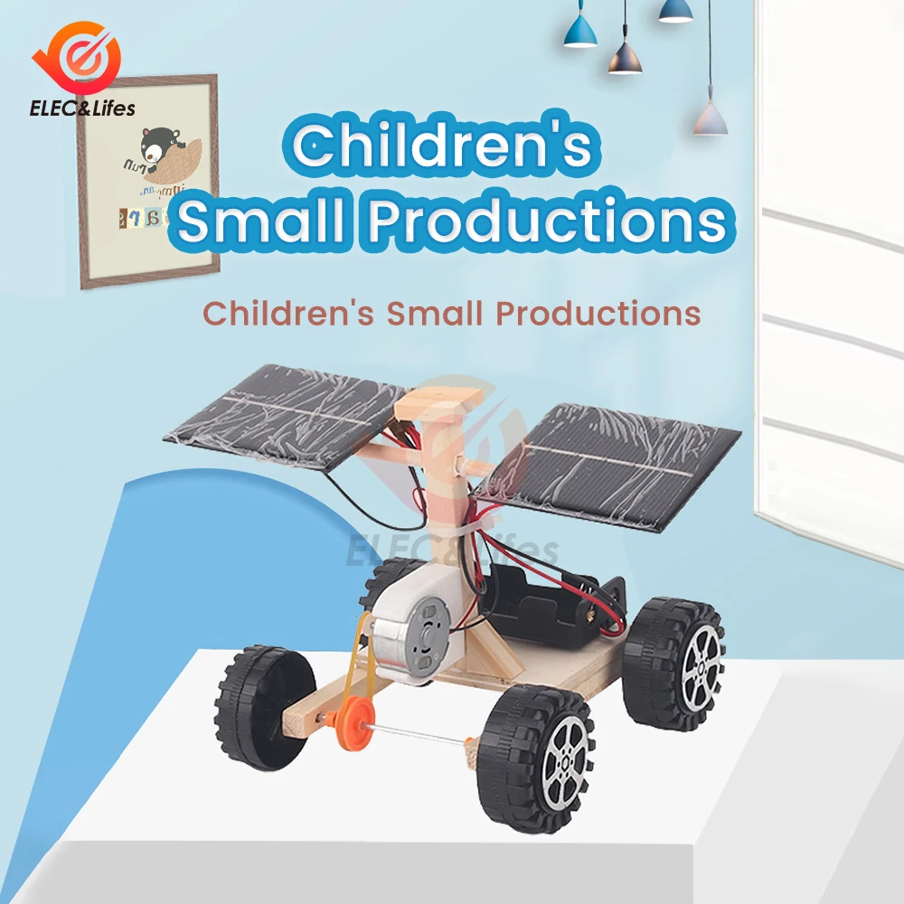 Wooden DIY Solar Remote Control Racing Car Model Children Kids Toy Gift Student Science Project Experimental Mterials