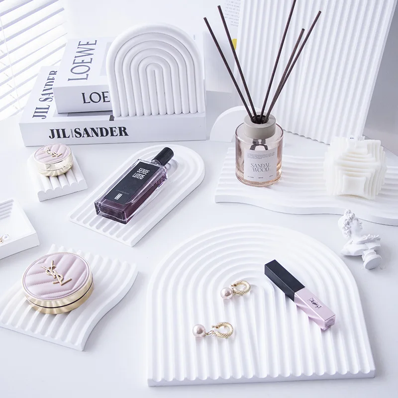 

Nordic Style Wave Arch Gypsum Storage Tray Photography Props Jewelry Cosmetics Skin Care Products Posing Photography Background