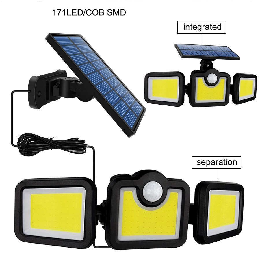 

Solar Motion Sensor Lights Wide Angle Illumination 171COB Outdoor Wall Lamps 3 Modes Waterproof Adjustable Head Garden Lighting