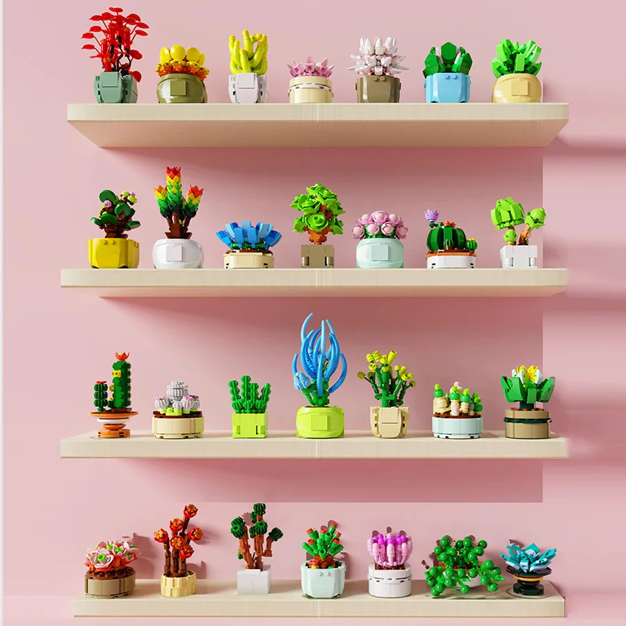 

DIY Potted Plants Succulents Cactus Gypsophila Bonsai Tree Gardens Romantic Building Blocks Model Bricks Kids Sets Kits Toys