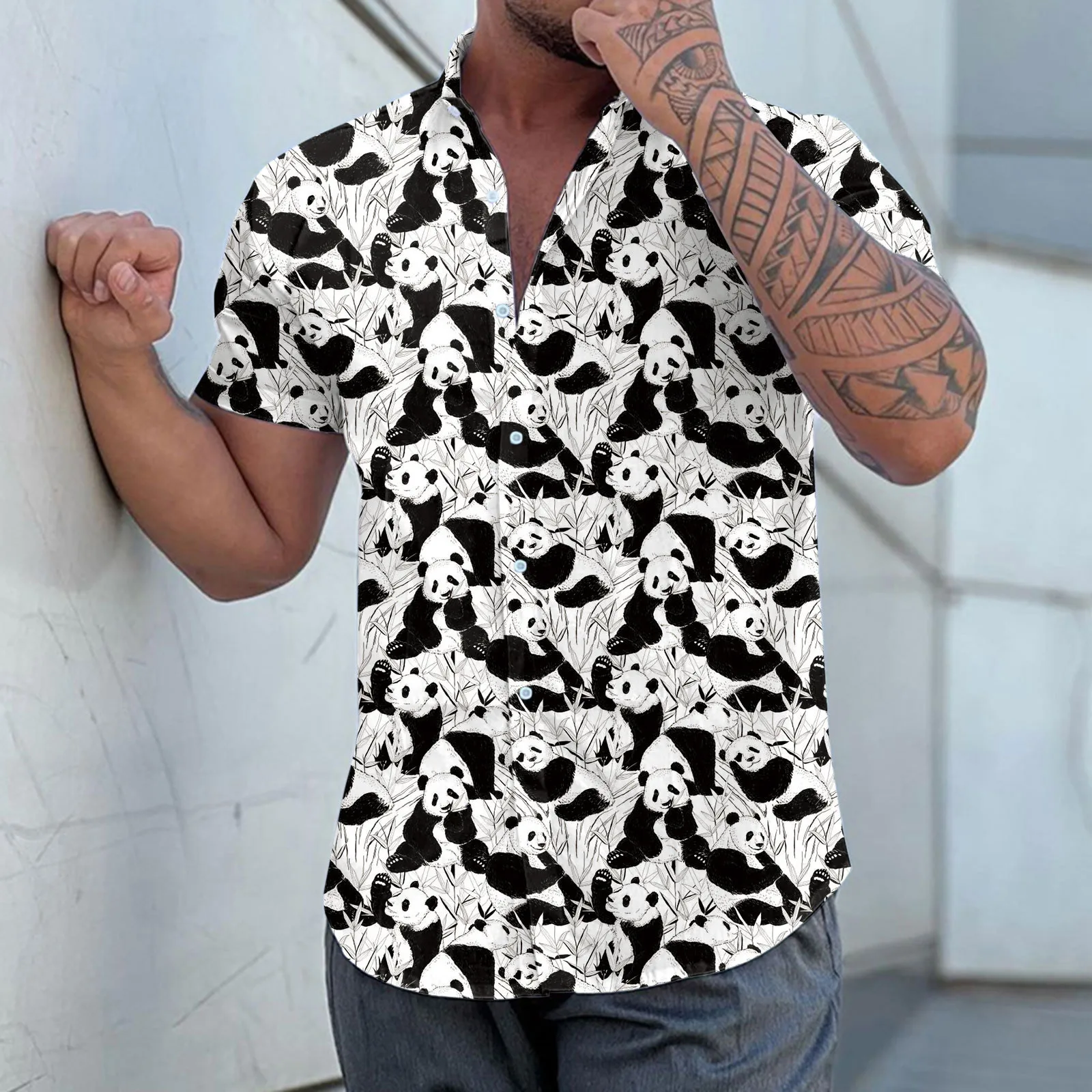 

Men Short Sleeve Spring Summer Casual Printed Shirts Fashion Top Blouse Shirts Big Shirts