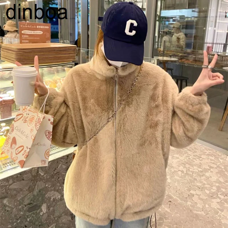 

Dinboa-женские куртки Harajuku мешковатые студенческие стильные универсальные пальто для отдыха водонепроницаемая норка Y2k корейская модная верх...