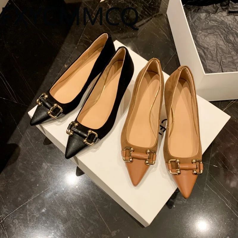 Женские кожаные туфли FXYCMMCQ с металлической пряжкой на шпильке острым носком