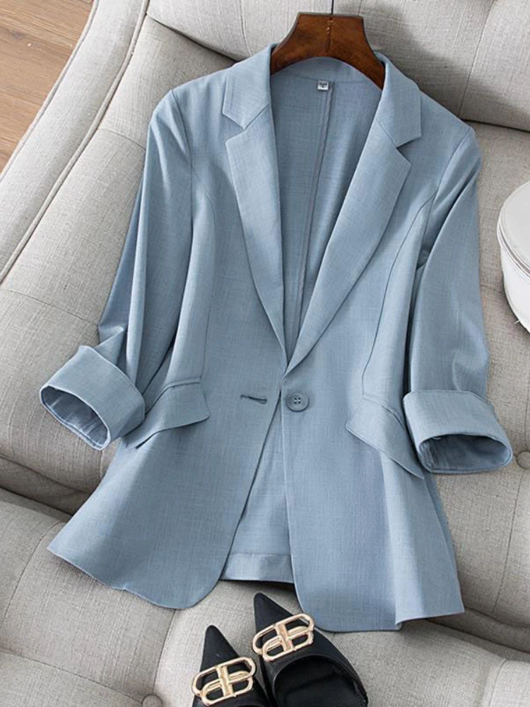 

Blazer Women Seven-point Sleeve One Button Solid Color Suit Coat Fashion Elegance Commuting Overalls for Women Women Clothing