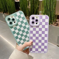 simple solid color checkerboard transparent phone case for iphone 13 11 12 pro x xr xs max 13mini 7 8 plus shockproof soft cover