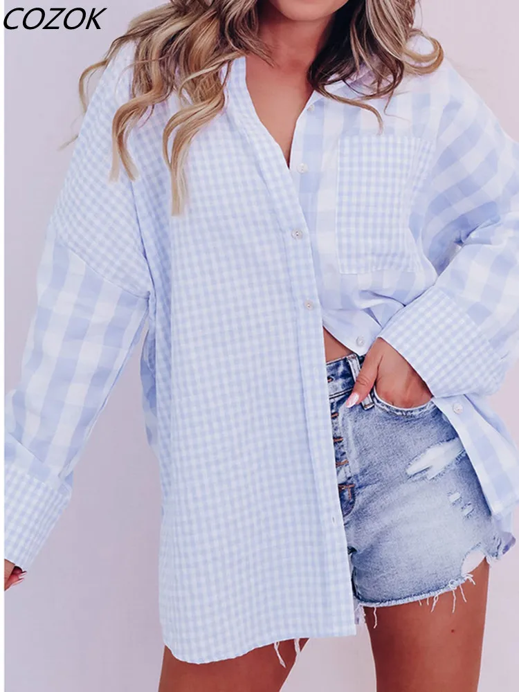 

2023 Autumn Plaid Loose Office Blouse Women Casual Sweety Blouse Chic Long Sleeve Vintage Ladies Blouses