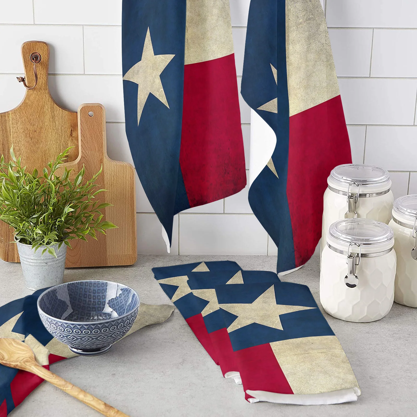

Flag Banner Stars Retro Kitchen Cleaning Towel Microfiber Absorbent Dishcloths for Kitchen Rags Cleaning Tool