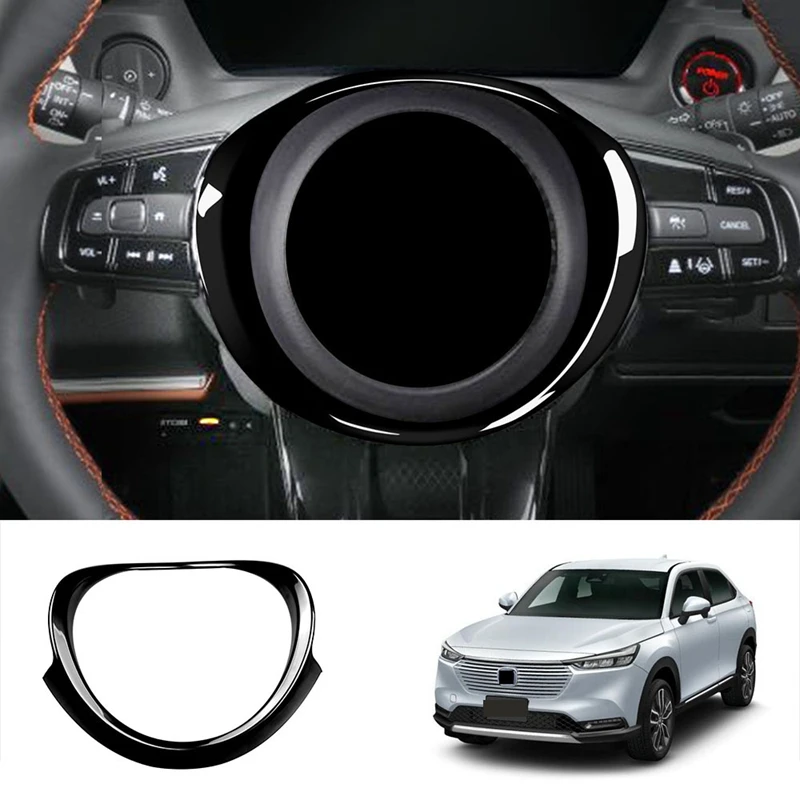 NEW-For Honda Vezel HR-V HRV 2021 2022 Interior Car Steering Wheel Ring Panel Cover Trim Decoration Frame Bright Black