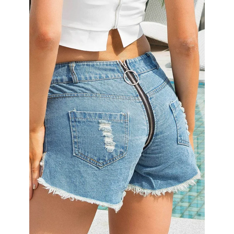 New Summer Women Fashion Lace Patchwork Zipper Denim Shorts Female Casual Sexy High Waist Wide Leg Jeans Shorts