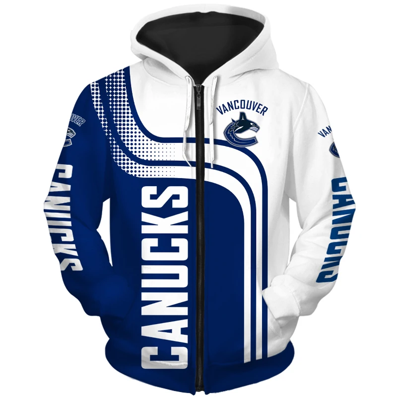 

Vancouver men's Fashion Long Sleeve 3D Canucks Zip Hoodies Graffiti Geometric Semicircle Stitching Print Sweatshirt