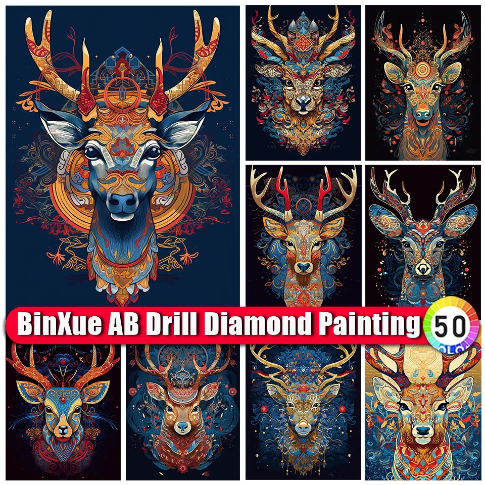 

BinXue 5D DIY Giraffe AB Diamond Painting Sika Deer Flower Diamond Embroidery Animal Totem Handmade Mosaic Art Home Decor Gifts