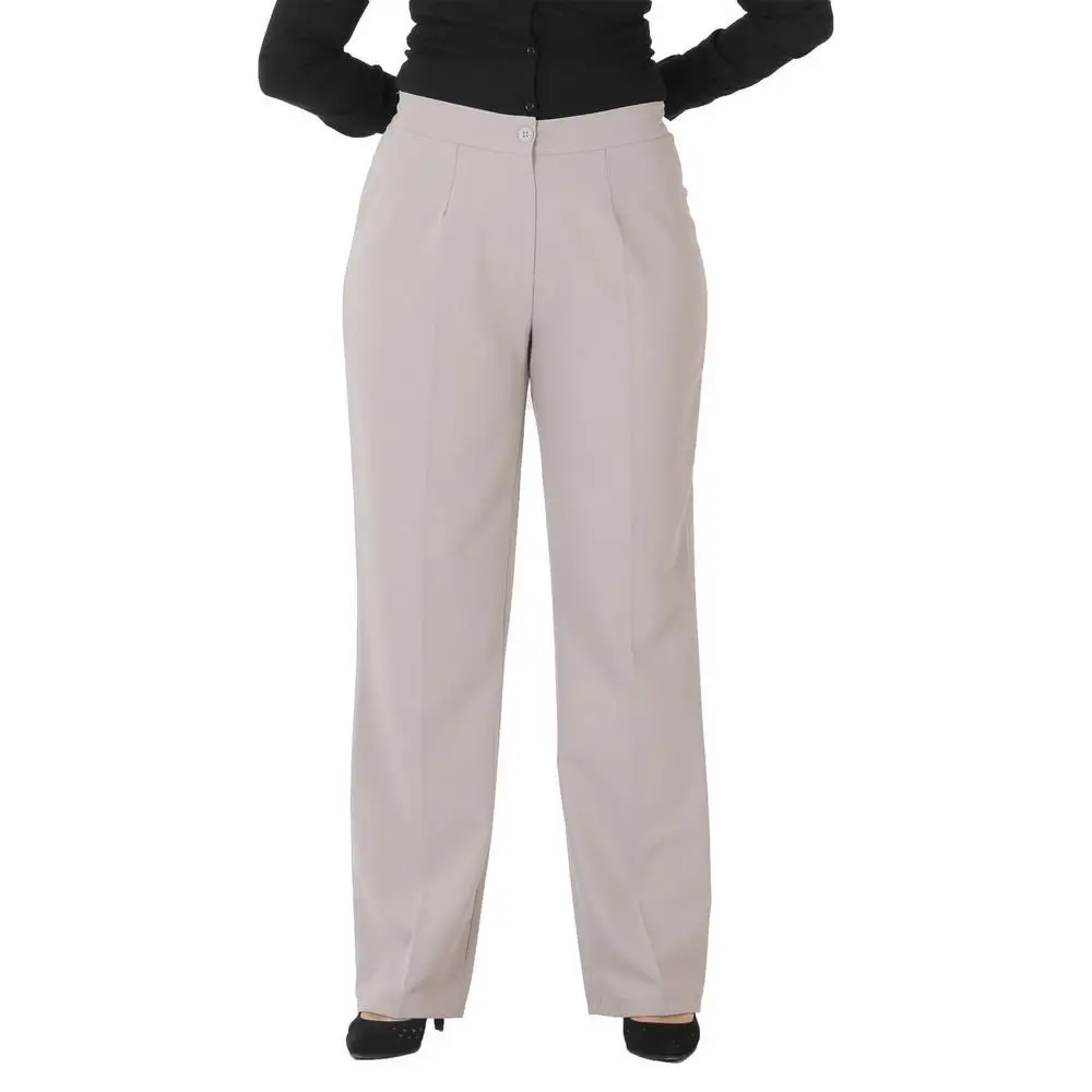 F1812women large size pants Nvr1280 fabric Normal elastic detail waist straight leg wrist size pocket zipper closure brown black