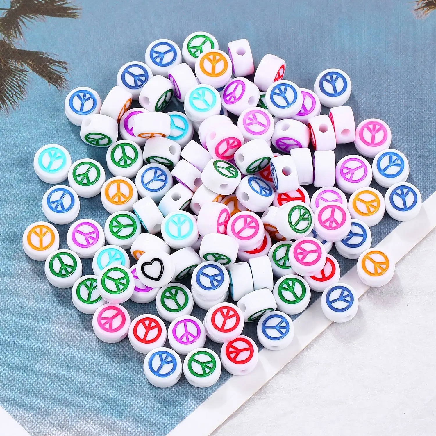 

100pcs/Lot 7mm Oval Round Shape Acrylic Spaced Beads Peace Sign Colorful Beads For Jewelry Making DIY Charms Bracelet Necklac