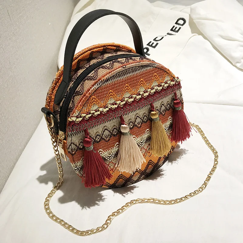 

2023 Fashion Straw Bags Rattan Women Beach Shoulder Bags Ladies Crossbody Bag Handbag Female Bohemian Round Handmade