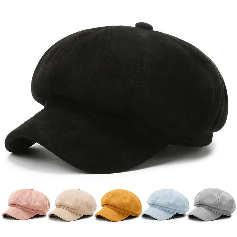 

Suede Nap Octagonal Cap Female Korean Fashion Beret Spring Autumn Winter Casual Women Flat Hat Newsboy Cap Painter Hats