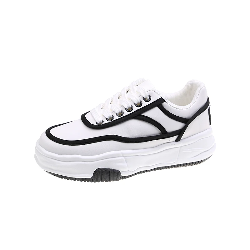 

White Flat Sneakers Women 2022 Spring New Lace Up Travel Shoes Woman Fashion Lady PU Board Shoe Casual Running Platform Sneaker