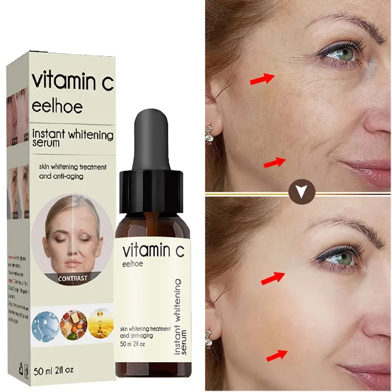 

Vitamin C Whitening Freckle Face Serum Hyaluronic Acid Shrinks Pores Lift Firming Fade Fine Lines Moisturizer Brighten Skin Care