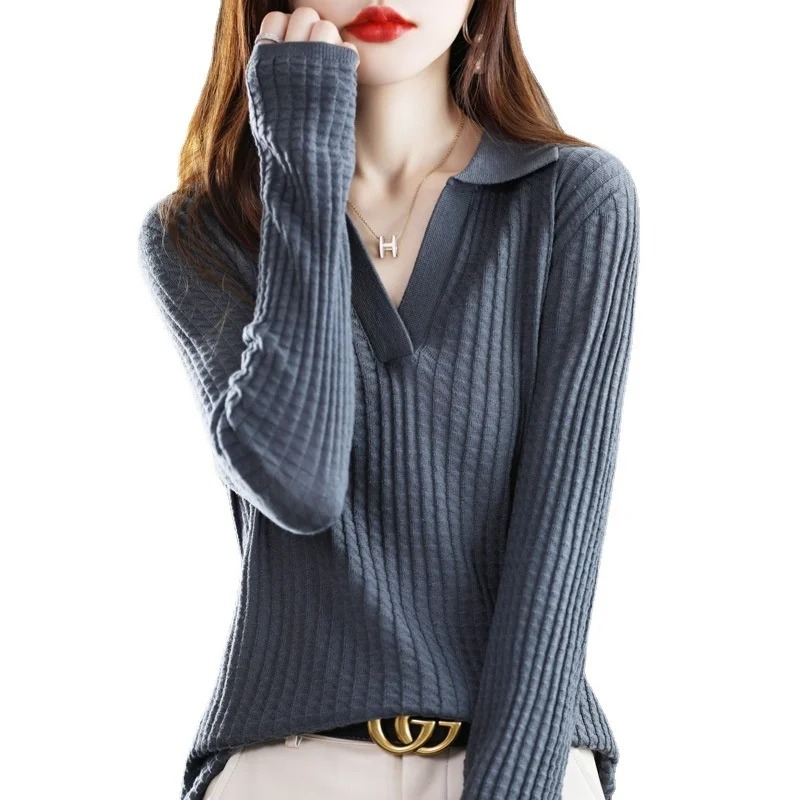 Wool blend polo neck knit women's autumn winter loose fashion casual long sleeve sweater wear a thin top Time limited Sale