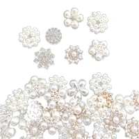12pcs pearl rhinestone metal flatback buttons diy embellishments brooch floral pendants for jewelry making wedding decorations
