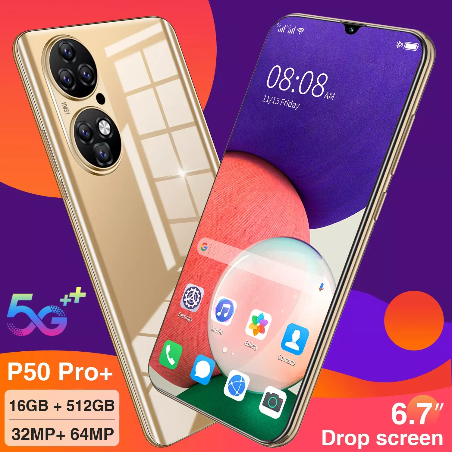 

2021 New Fashion 5G 6.7 Inch Large Screen Smartphone 16GB+512GB for Huawei P50 Pro+ Cellphone Xiaomi Samsung Apple Mobile Phone