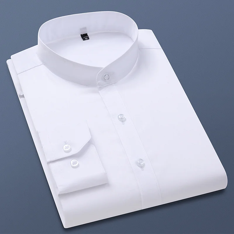 

TFETTERS Autumn Long Sleeve Shirt Men 100% Cotton White Shirt Stand Collar Slim Fit Business Work Shirts for Men Plus Size 5XL