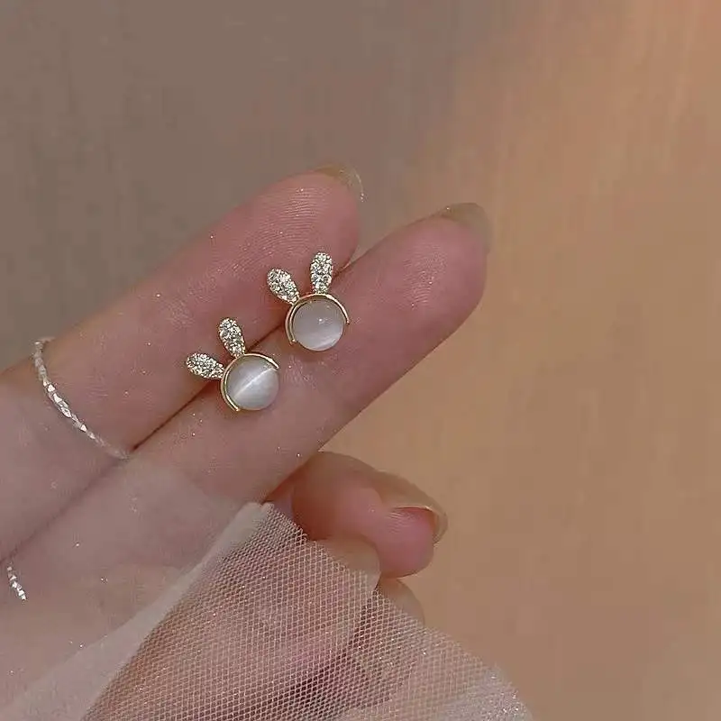 

925 Sterling Silver Fashion Zircon Rabbit Diamond Stud Earrings Women's Silver Pin Ear Jewelry Wedding Birthday Gift