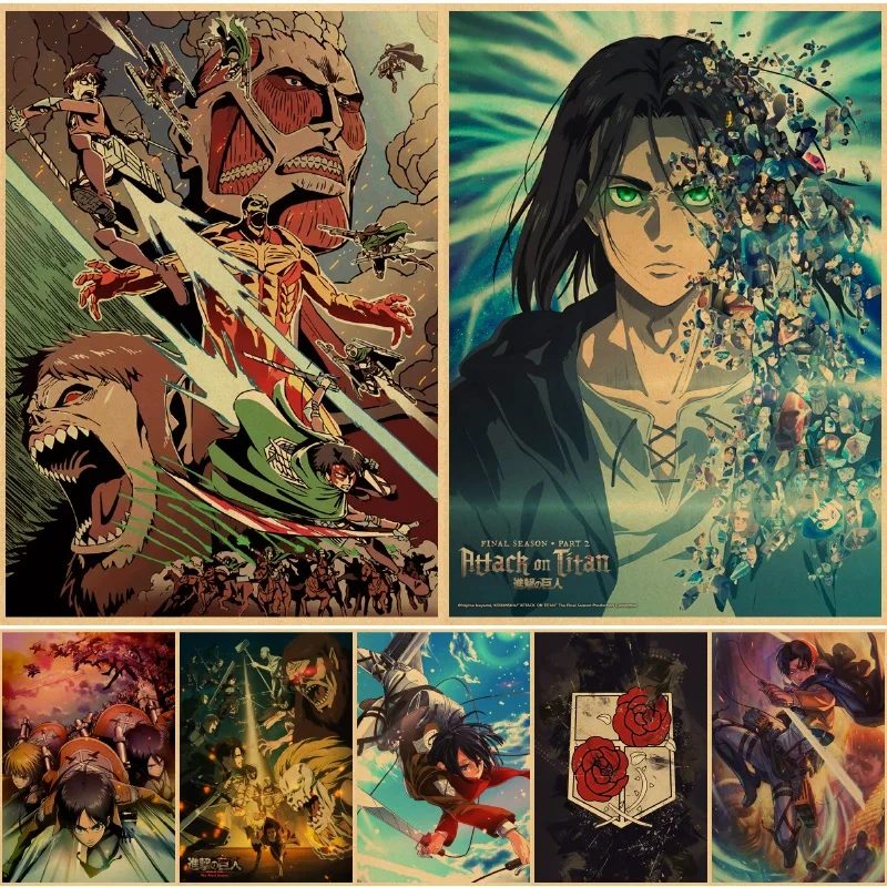 Винтажные постеры из японского аниме атака на постер Титанов Эрена настенные