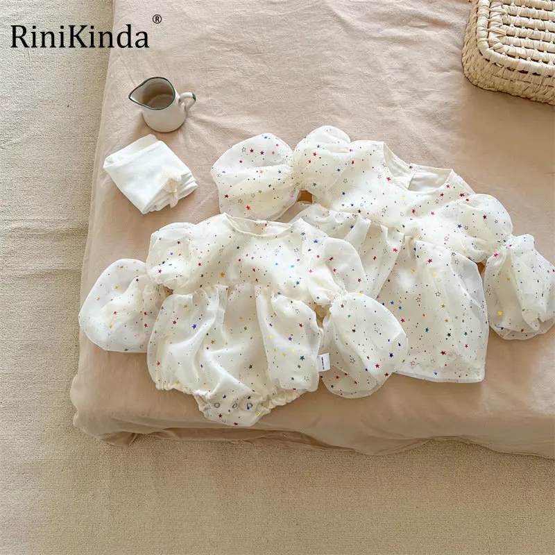 

Baby Set Dess for Girls Spring Summer Infant Sequined Long Puff Sleeve Romper+Pants Newborn Suits Kids Clothing C01