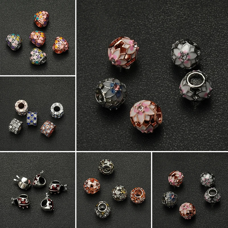 

3pcs/lot Heart Charms Metal Beads Flower Round Crystal Rose Gold Plated Spacer Bead DIY Necklace Bracelet Jewelry Finding Making