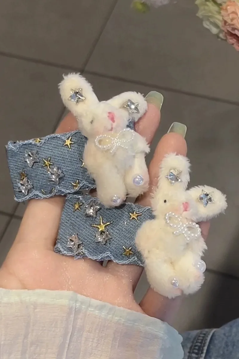 Модный сексуальный синий джинсовый плюшевый зажим для волос кролика модные