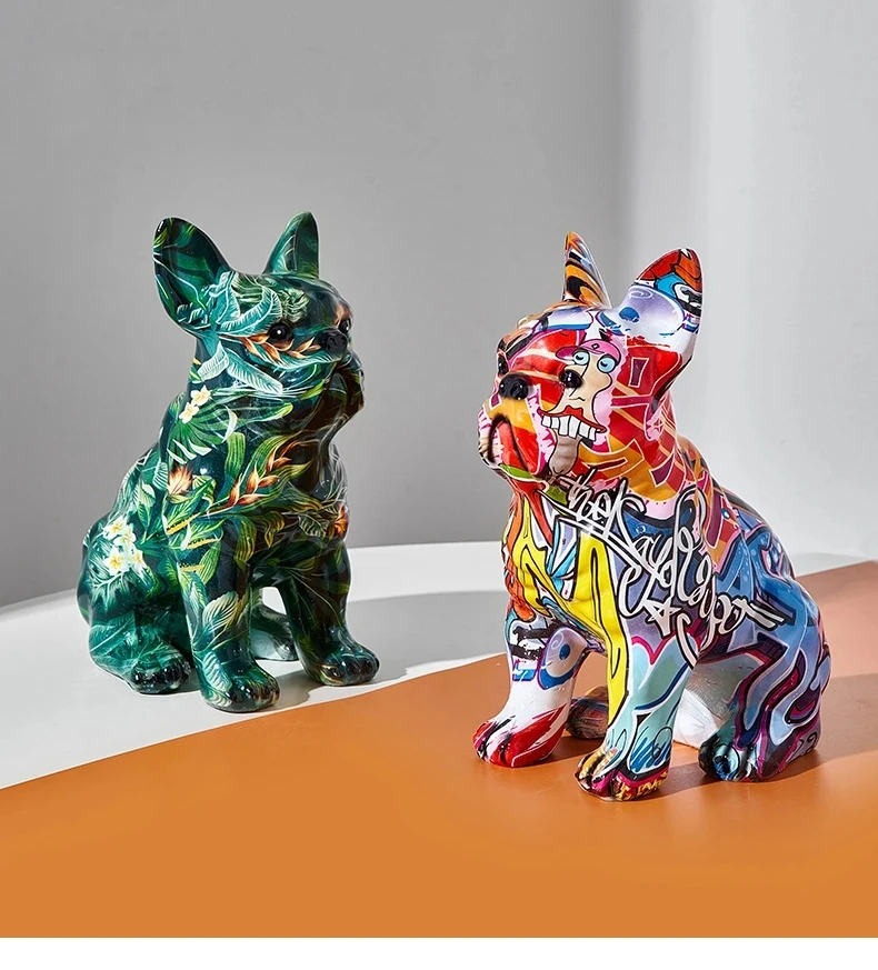 

Creative Painted Bulldog Sculpture Dog Statue Nordic Home Living Room Decoration Kawaii Room Decor Desk Accessories Resin Crafts
